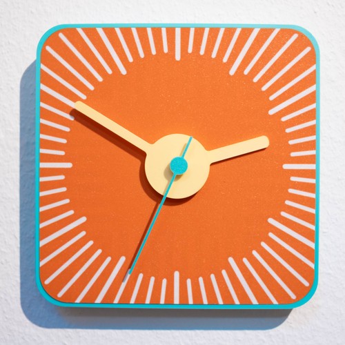 Sunburst teal orange clock - orange,
